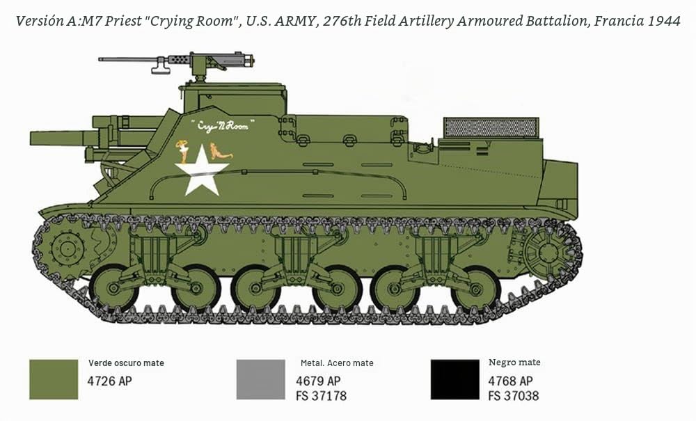 Italeri 6580S Army 1:35 US M-7 Priest Howitzer Self-Prop, modelismo, Kit de construcción, construcción de Modelos, Manualidades, aficiones, Pegar, Juego de plástico, Verde Marino, zzzz-s