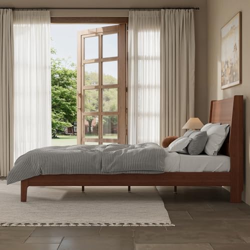 Image of Bellemave Queen Size Bamboo Bed Frame with Headboard,Bamboo Platform Bed Frame Queen Size with Tall Headboard and Wood Slats,Easy Assembly,Warm Brown