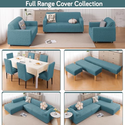Image of HOKIPO 'Aria Nova' Elastic Stretchable 280 GSM Bubble Sofa Cover for 1 Seater, Tropical Teal (AR-6208-TL)