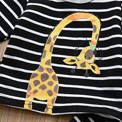 3Pcs Newborn Baby Boy Clothes Giraffe Printed Long Sleeve Stripe T-Shirt Pants And Hat Outfit Set (3-6 Months) #TOP2