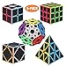 ROXENDA Speed Cube Set, [5 Pezzi] Magic Cube Set of 2x2 3x3 Piramide Megaminx Skew, Tornitura Facile & Gioco Regolare - Cubo Magico in Fibra di Carbonio