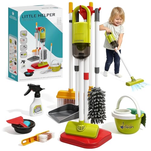 Dreamon Toddler Cleaning Set - 14Pcs Kids Cleaning Toy Set with 2-in-1 Kids Vacuum that Really Works Pretend Home Cleaning Play Set for Toddler Age 3-7 Christmas Birthday Gift for Girls BoysRed