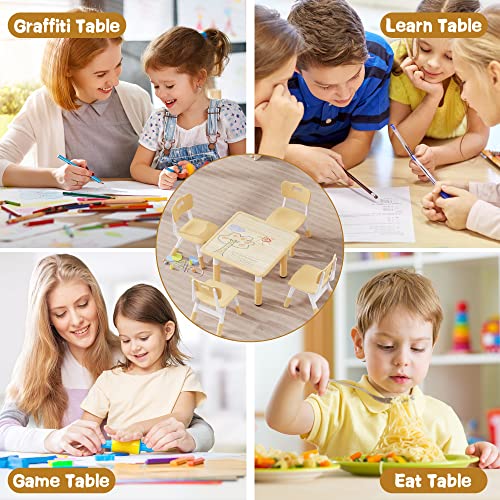 Brelley Kids Table And 4 Chairs Set, Height Adjustable Toddler Table And Chair Set, Graffiti Desktop, Classroom/Daycare/Home, Children Multi-Activity Table For Ages 2-10 #TOP6