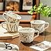 VHSCELL Ceramic Coffee Mug, 12 oz Novelty Unique Teacup with Handle, Stoneware Cup for Tea Mocha Latte Cappuccino Espresso (Set of 4, Butterfly Grass Ivy and Leaf) (Bean leaf)