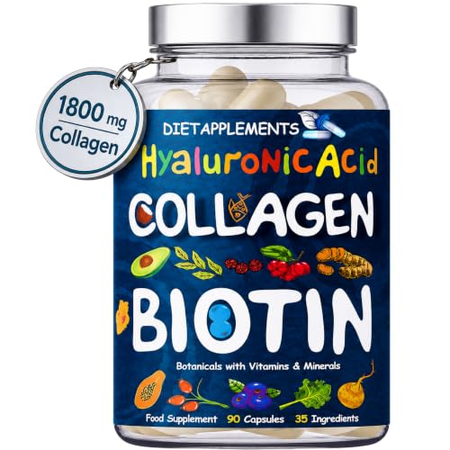 Complete Hair & Skin Support Formula: Biotin High Strength with Marine Collagen Hyaluronic Acid 35 Ingredients Advanced Vitamins & Minerals for Nails & Bones 90 Capsules UK Made GMP Certified