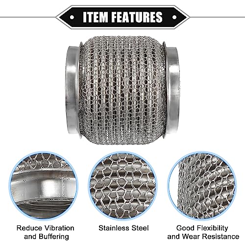 VekAuto Car Exhaust Flexible Pipe, 76x102mm 2.99"x4.02" Exhaust Flex Connector Pipes Bellows Universal for Car Durable Stainless Steel Silver Tone by VekAuto - Image 4