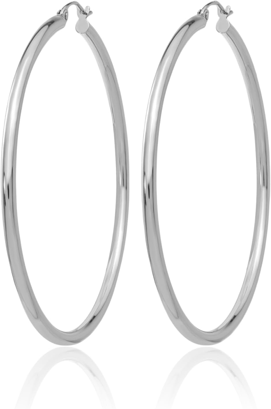 IceCarats 14K Solid White Gold Round Extra Large Hoop Earrings 55mm 2.2 inch Snap Back, Polished For Her