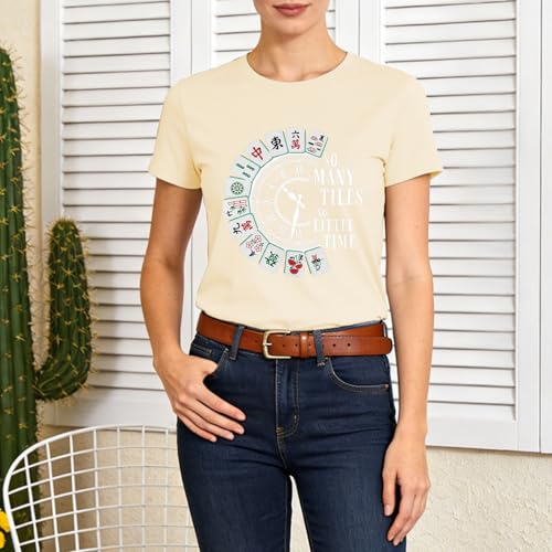 Image of Mahjong Shirts for Women-Mahjong Tiles Clock Short Sleeves | Soft Lightweight Crew Neck Shirt Great for Mahjong Party Gatherings Game Night Gift Tee for Mahjong Players
