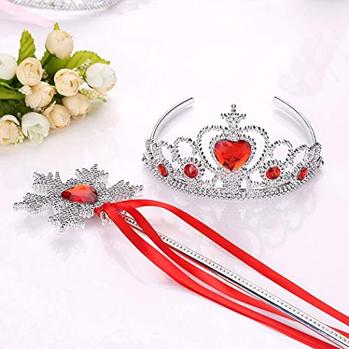 Image of FancyDressWale Princess Dress Up Princess Silk Wands Tiaras and Crowns for Girls Gem Wand Gold Set Red