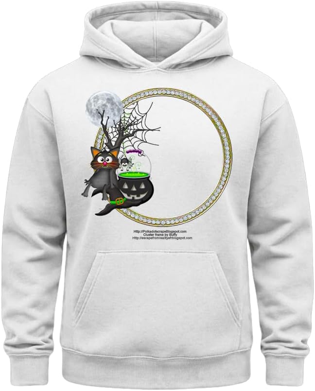 SaaDZ Cute Halloween Cat Witch Cauldron Hoodie Spooky Black Cat Moon Frame Graphic Kawaii Gothic Unisex Pullover Sweatshirt image 2