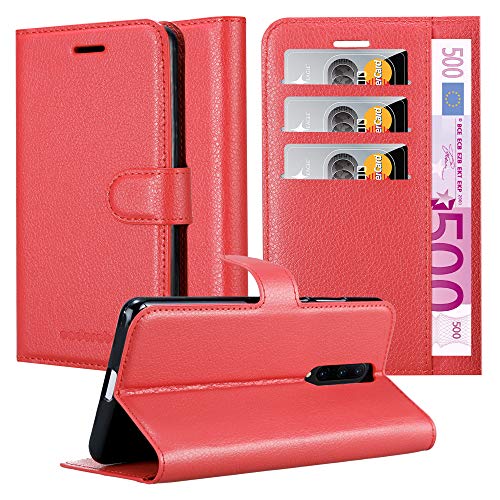 Cadorabo Hülle kompatibel mit OnePlus 7 PRO Handyhülle aus Premium Kunst Leder Flip Klappbare Stoßfeste Magnetische [Standfunktion] [Kartenfächern] Cover Hülle für OnePlus 7 PRO Tasche in Rot