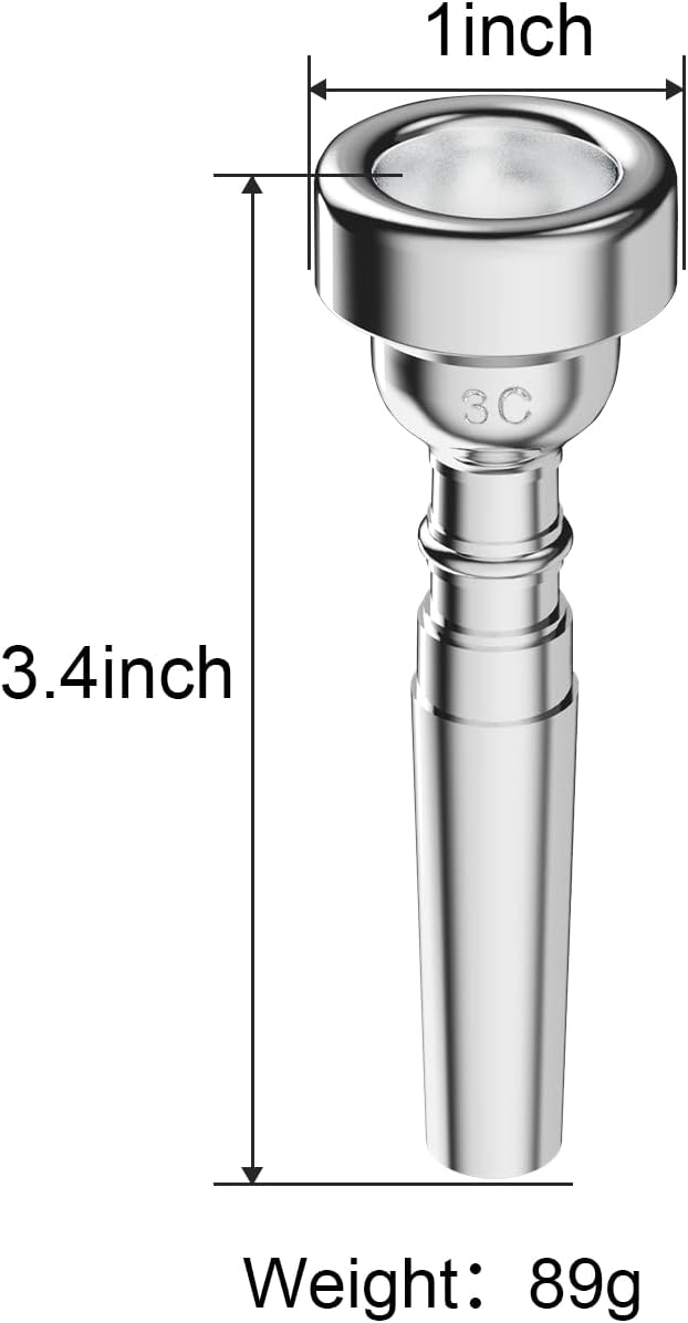 Silver Trumpet Mouthpiece 3C Trumpet Mouthpiece with Box Cleaning Cloth Compatible with Yamaha Bach Conn King Musical Instruments for Beginners and Professional Players （3C silver） : Musical Instruments