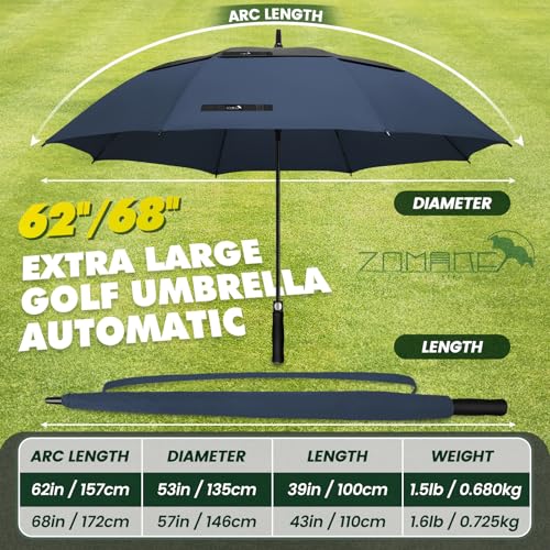 ZOMAKE Regenschirm Groß Sturmfest,XXL Großer Golf Umbrella Sturmfester Automatik,Schirm Windfest Schwarz,Golfschirm Stabil für Herren Damen 2 Personen(Schwarz-Dunkelblau)