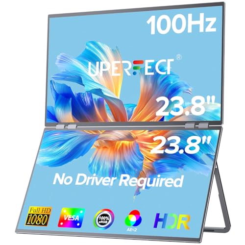 Image of UPERFECT Delta 23.8 inch 100Hz Portable Dual Monitor for Laptop Screen Extender, 1080P HDR 360 Folding Stacked Triple Monitor with Stand & VESA for Laptop PC Phone Game Console (No Driver Needed)
