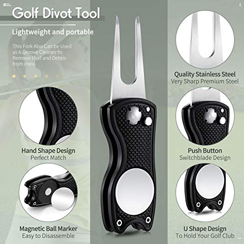 Skylety 6 Packs Golf Repair Tool Stainless Steel Foldable Golf Divot Tool Magnetic Button Ball Marker(Black) - Thumbnail 3