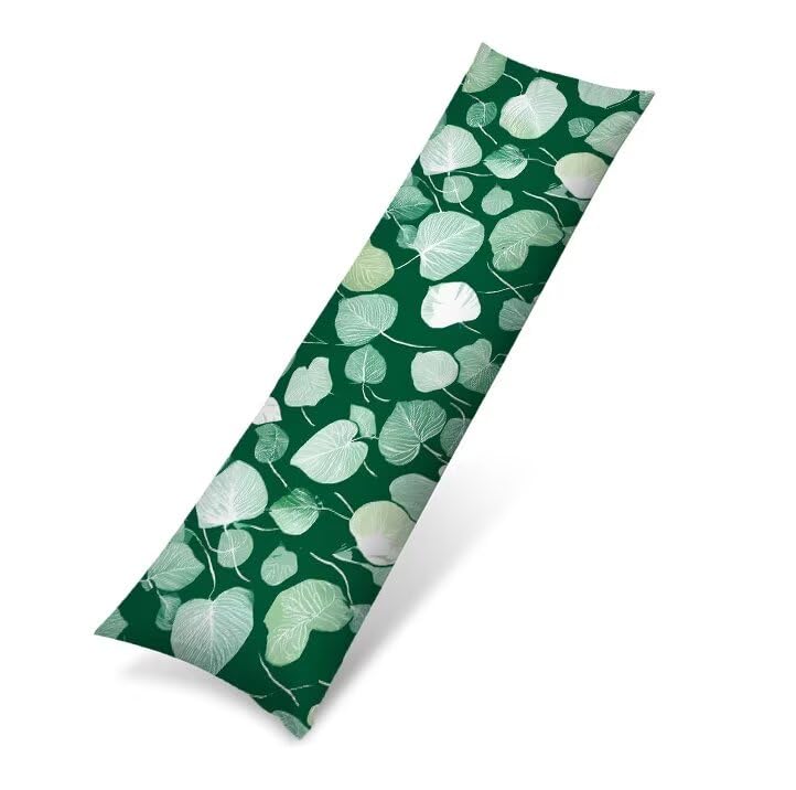Funda de Almohada Larga 40x145 cm, Lino Funda para Almohada de Transpirable para Dormir de Lado, Cojines Sofa Larga con Cremallera Invisible, Protector Almohada Moderna verde salvia hoja 0J-236
