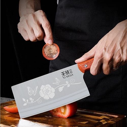 Miniatura 5 de Tj Pop Cuchillo De Chef Chino, Cuchillo De Carnicero Profesional 18cm 2 En 1 Cuchillo De Cocina Afilado Con Diseño De Colmillo Completo, Hoja De Acero 30cr13 Espesor 2.5mm,Tj Sega Serie Tc1707