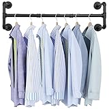OROPY Industrial Pipe Clothes Rack, Heavy Duty Detachable Wall Mounted Black Iron Garment Bar, Multi-purpose Hanging Rod for Closet Storage, 44.3' L × 12.2' W, Black (Four Base)