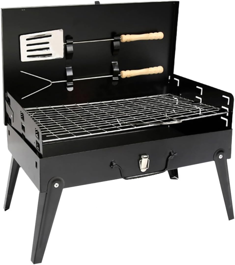 Portable Folding Bbq Grill Stove 44x27x47cm with Accessories, Outdoor Barbecue Grill for Camping and Backyard Cooking