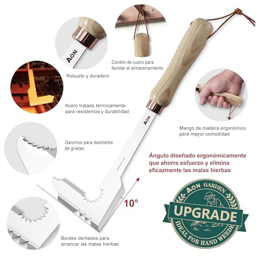 AON 2-Pack Kit Jardinería con Extractor de Malas Hierbas – Acero Termotratado, Mango Ergonómico de Madera de Fresno, Ideal para Jardín y Césped, Extrae Fácilmente Malezas y Raíces - imagen 2