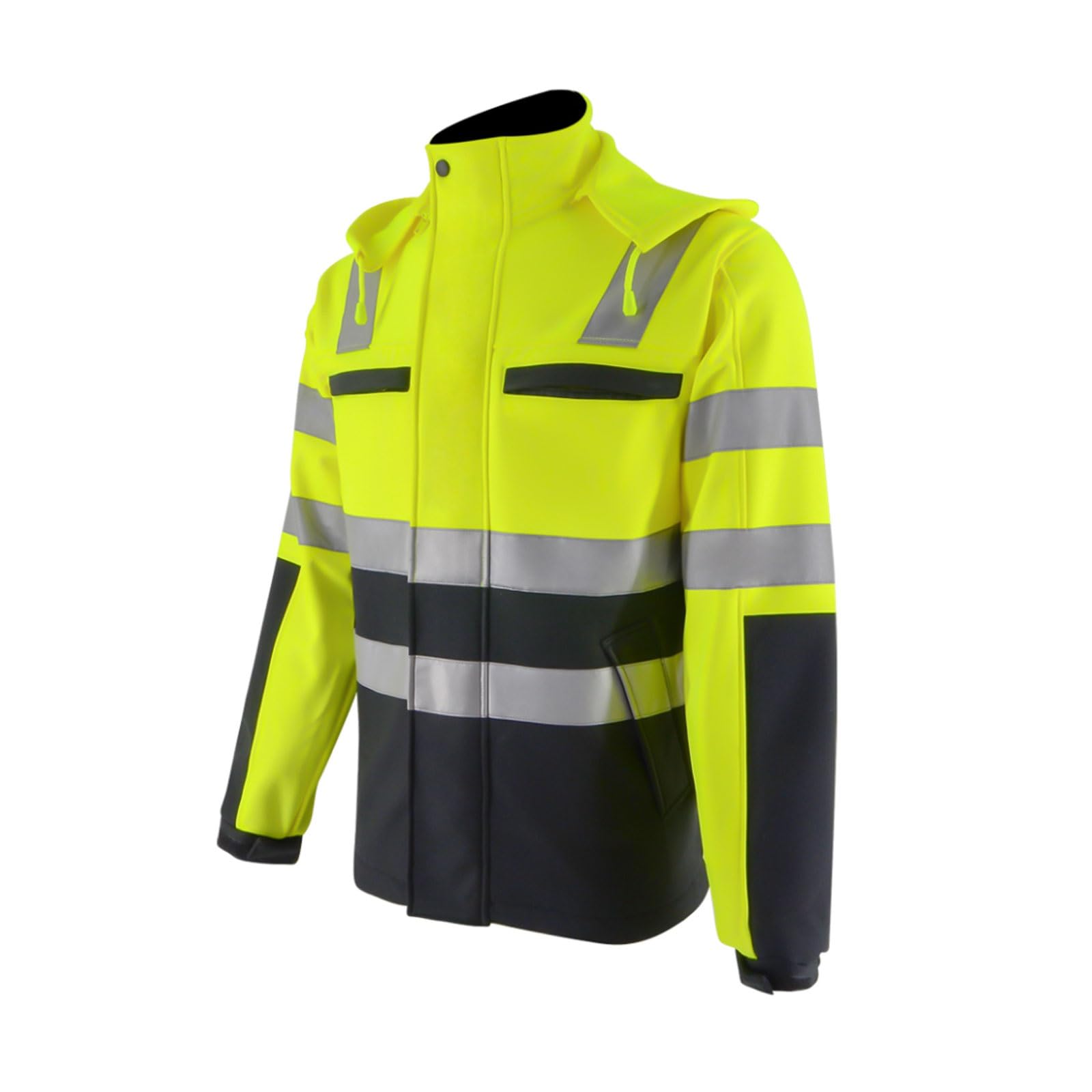 Chaleco reflectante de alta visibilidad, Chaleco de alta visibilidad amarillo fluorescente con capucha desmontable, varios tamaños(L)