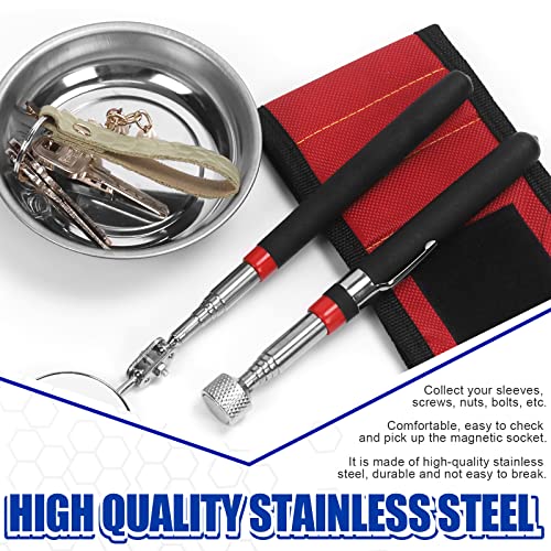 Glarks 4Pcs Magnetic Pickup Tool Set Including Magnetic Parts Tray, Telescoping Inspection Mirror, 10 Lb Magnet Pickup Stick And Magnetic Wristban For Parts Socket Screw Nut Bolt Metal Tool #TOP4