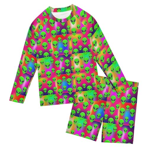 Cute Alien UFO Baby Boys' Toddler Long Sleeved Rashguard Swim Bathing Suit Set B0404010