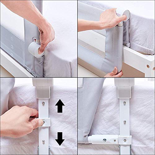 Kooldoo Baby Toddler Bed Rail 59 Inch Guard Extra Long Foldable Tall Safety Bedrail With Reinforced Anchor Safety System, For Twin Bed, Full Size Bed, Queen Bed(59" L*22.8" H, Grey) #TOP4