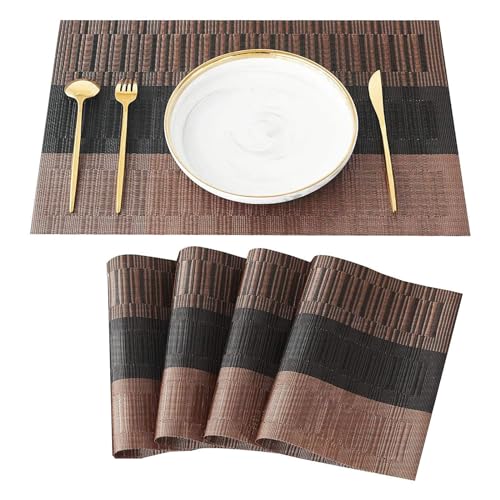 Image of Woven PVC Vinyl Dining Table Placemats | Heat Resistant, Washable, Stain Resistant, Waterproof for Home, Restaurant & Gifting | (Brown, Pack of 4)