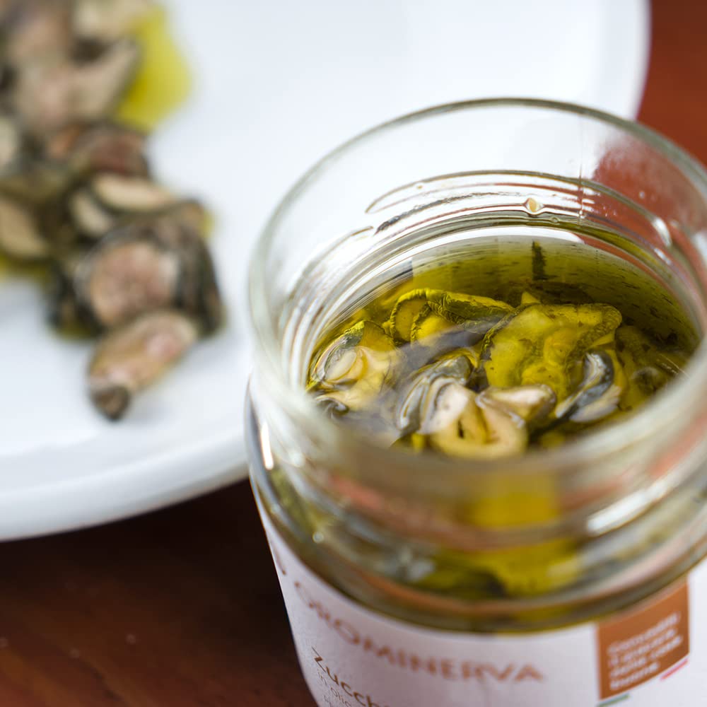 OROMINERVA - 3 vasetti di Zucchine sott'olio artigianali, zucchine croccanti essiccate al sole