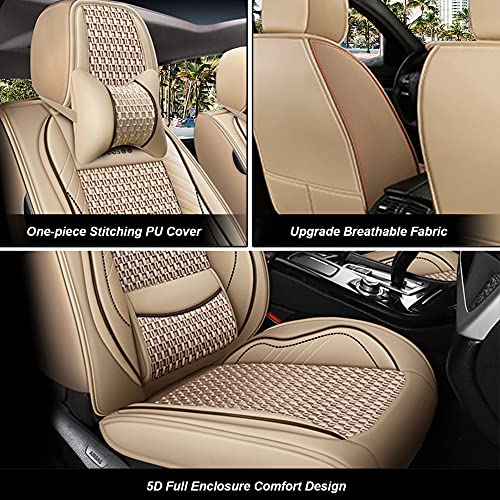 Freesoo Car Seat Covers Full Set, Leather Seat Cover Breathable Automotive Cushion Accessories With Lumbar Support Universal Fit 5 Passenger Vehicle (Beige 9) #TOP1