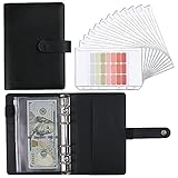 LXWHYP Geldsparbuch, Sparbuch mit Geldumschlägen, 12 Stück Reißverschluss-Umschläge, A6, Budget-Ordner für Budget-Verwaltung und Geldsparen (Schwarz, 18 cm)