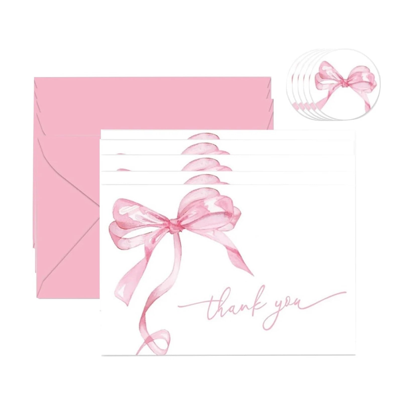 5set/50pcs Pink Bow Thank You Cards,Wedding Greeting With Envelopes,Birthday Party Invitation Card pour Mariage