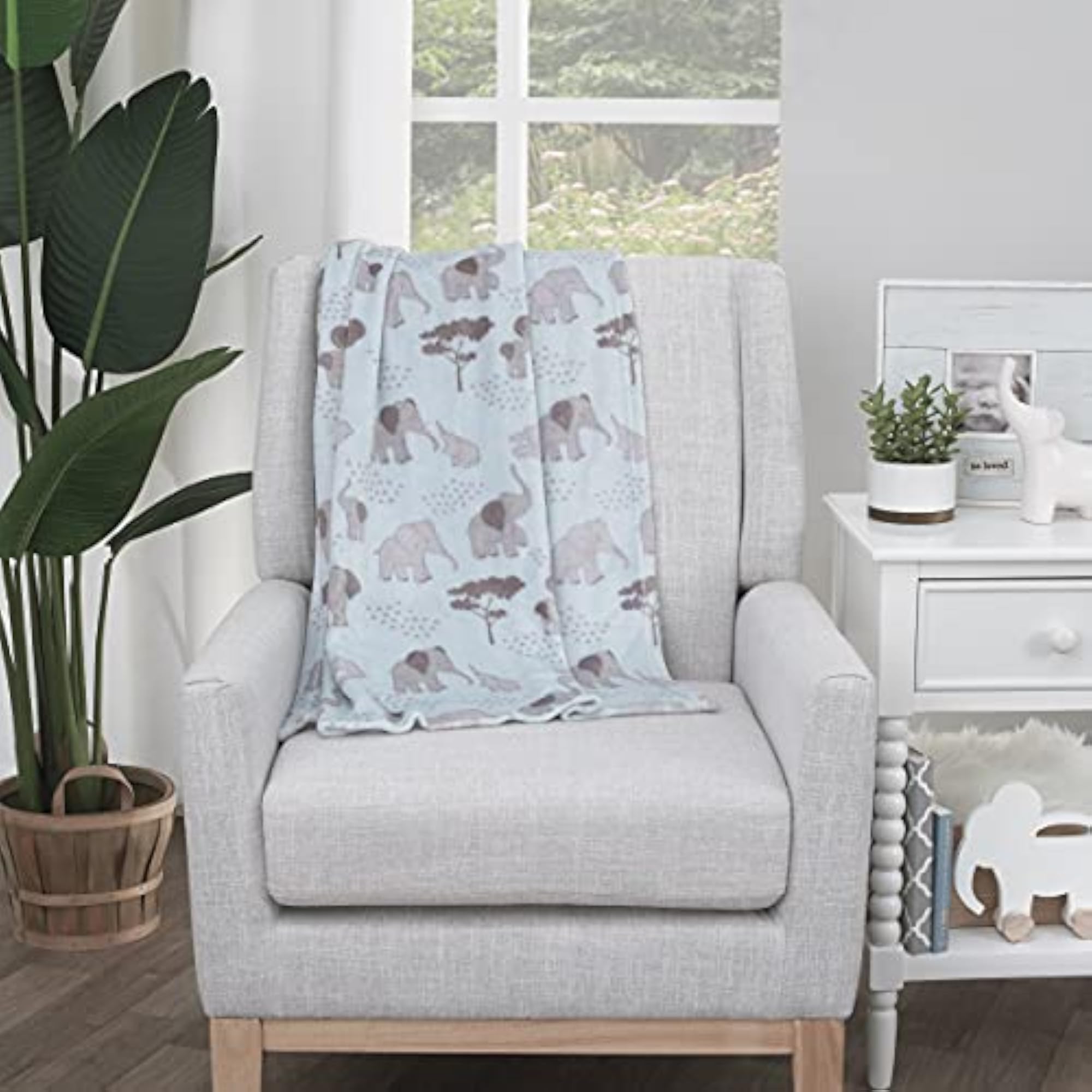 Super Soft Elephant Plush Baby Blanket, Aqua and Grey