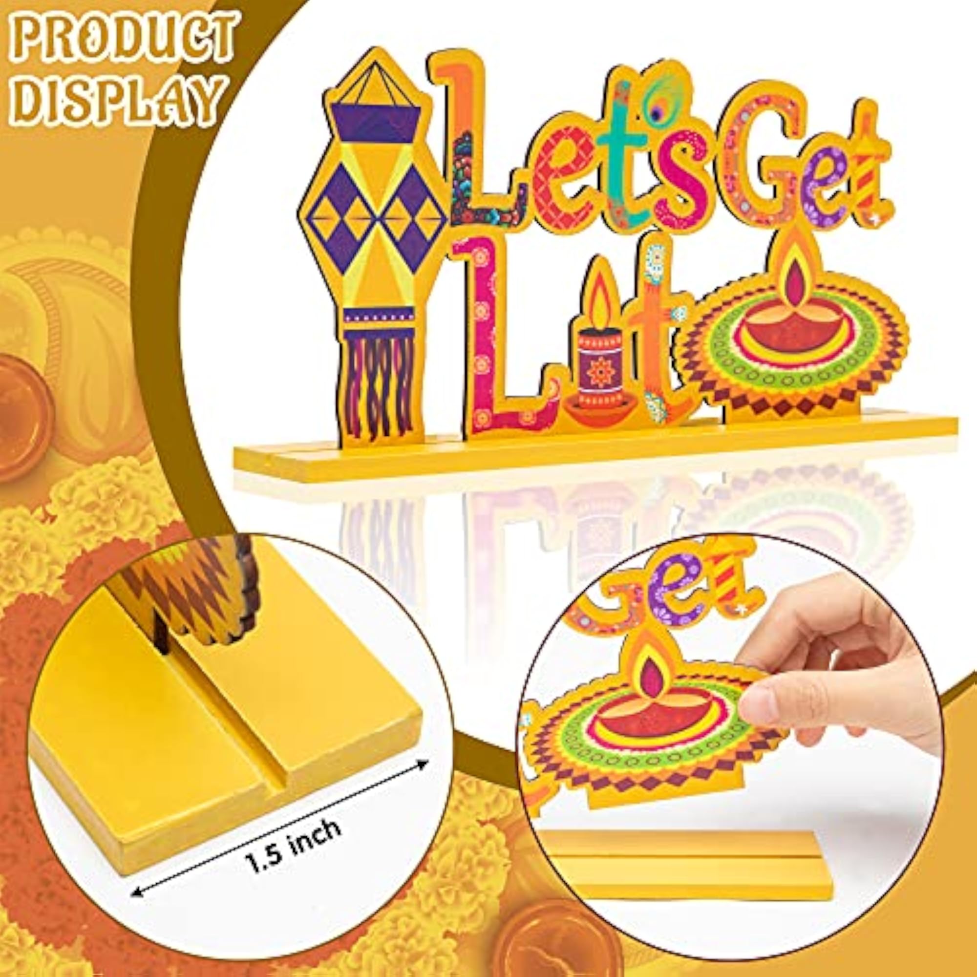 3Pcs Diwali Wood Table Decoration Centerpiece