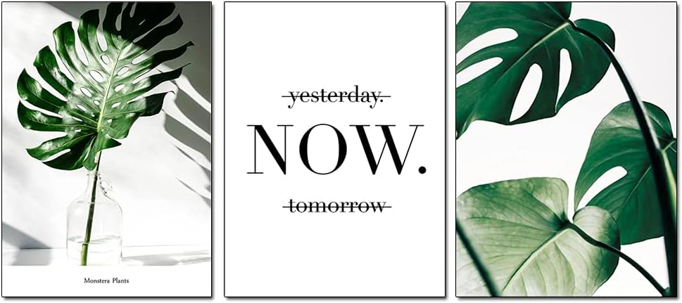 YOWOCAL Green Leaves Prints Wall Canvas Art, 16x20 Inches Tropical Plants Monstera Minimalist Watercolor Painting Wall Decor for Home Living Room Bedroom Office(Set of 3 Unframed)