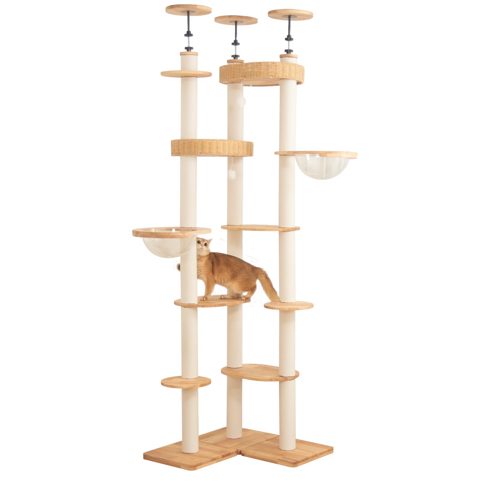 【新品・未使用】突っ張り式　キャットタワー　木製　おしゃれ RAKU キャットタワー 猫タワー 進化版 突っ張り 特許技術 木製 スリム