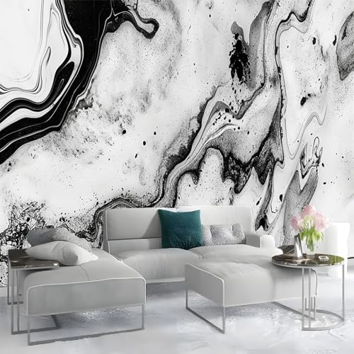 Murales de tinta con patrón de mármol blanco y negro para TV y fondo de sofá, papel pintado decorativo 3D en blanco y negro para dormitorio, sala de estar, oficina, 250 x 175 cm (no se despega)