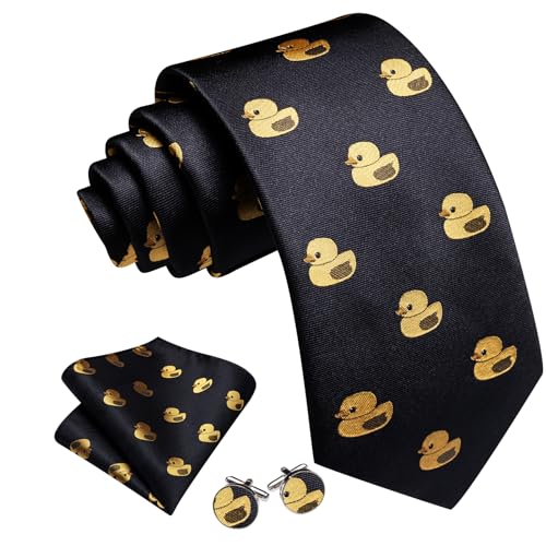 Image of Barry.Wang Fun Animal Ties for Men Designer Handkerchief Cufflink WOVEN Casual Necktie Set Festival