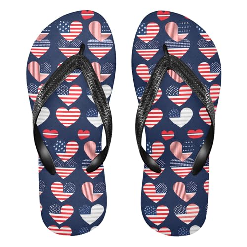 Patriotic Red Blue Heart Flip Flop Beach Summer Casual Sandal for Women & Men Shower Shoes 20862018