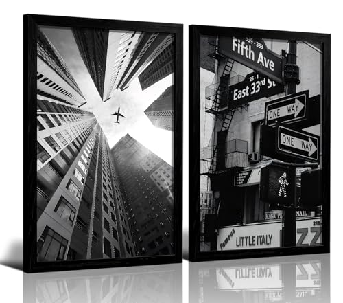 KCNSV 2 Pcs New York City Wall Art Fashion Posters 12x16 Inch Black Framed