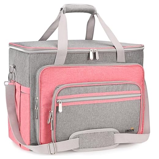 FINESUN Sewing Machine Bag, Grey& Pink - Foldable Deluxe Sewing Machine Carrying Case for Brother, Singer, Bernina and Most Machines