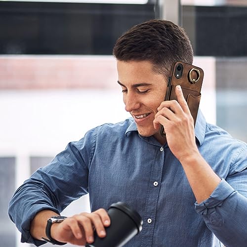 Coque iPhone XR porte-cartes en cuir premium marron chic