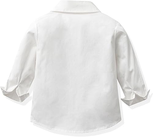 Vista 4 de CORATED Trajes de vestir para niños pequeños, conjuntos de ropa para bebés, camisas con corbatín, tirantes, pantalones, 4 piezas, trajes