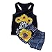 Camidy 2 Style Toddler Girl Sleeveless Vest Tops +Floral Denim Shorts Outfits Set (2-3T, Sunflower+Denim)