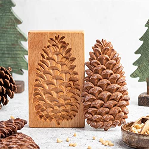 Carved Wooden Cookie Mold Kitchen Cookie Cutter Gingerbread Cookie Stamp Biscuit Press Stamp Molds Pine Cones Provence Rose Cookie Cutter For Cookie Stamp(Pine Cones) #TOP1