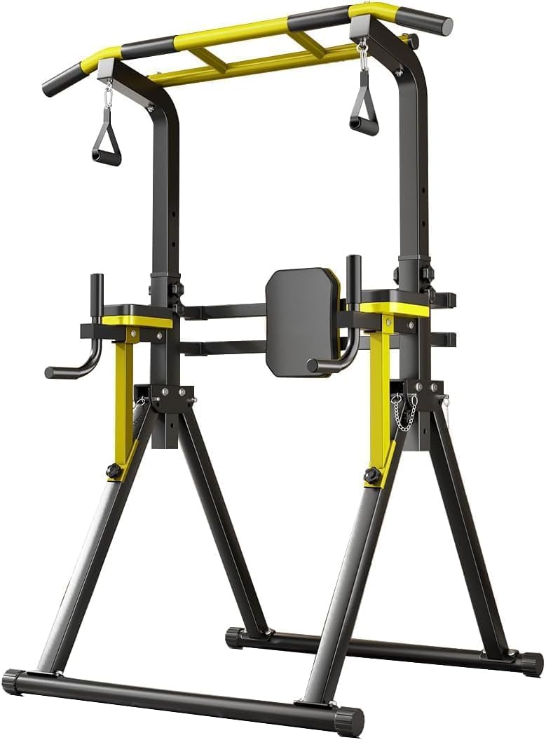 COMINGFIT Foldable Power Tower, 230KG/500LBS Heavy Duty Pull Up Bar Station, 10-Level Adjustable Height Dip Stand with Anti-Tip Base & Backrest, Multi-Function Home Gym Strength Training Equipment