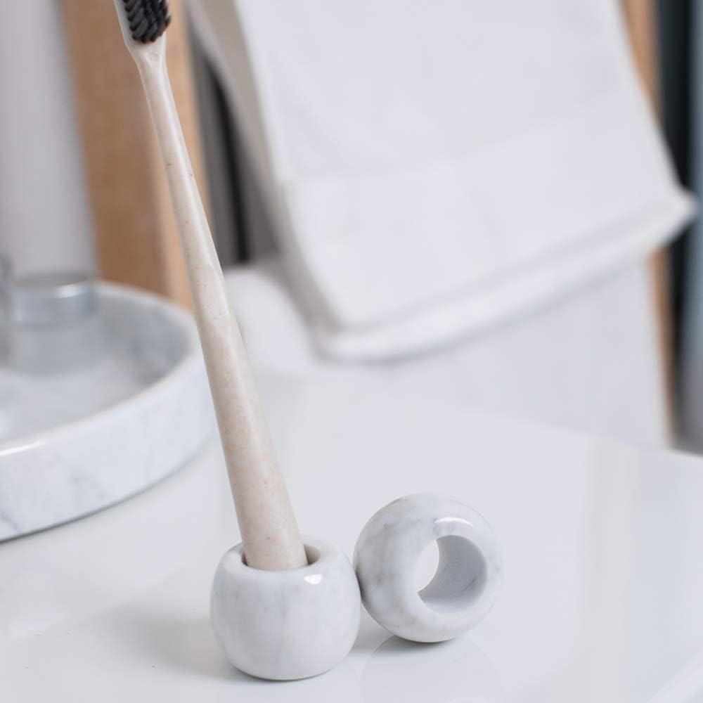 Marble Mini Toothbrush Holder Stand for Bathroom - 2 Pack Divided Tooth Brushing Holder -Electric Tooth Brush Head Holder Razors Holder for Countertops Organizer - Image 6