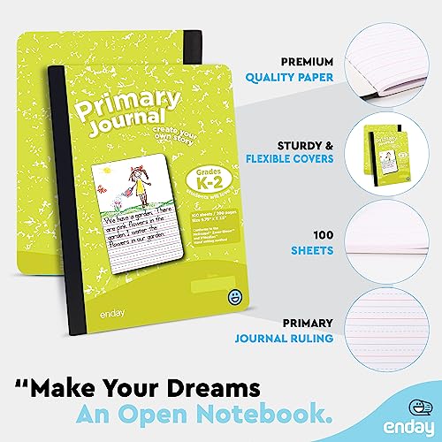 Image of Enday Primary Journal Grades K-2, Primary Writing Journal, Half Page Ruled Primary Journal Composition Notebook for Kids, 100 Sheets kids Notebook, Pink and Yellow (2 Pack)