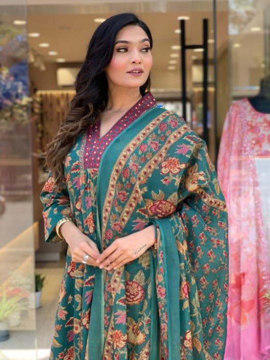 Image of Yashika Women Cotton Blend Floral Printed Kurta Plazzo Set with Dupatta Suitable For Every Indian Occasion